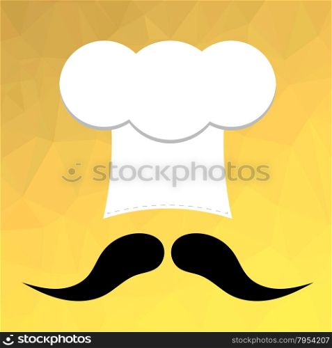 Chef Hat and Mustaches on Yellow Polygonal Background. Chef Hat and Mustaches