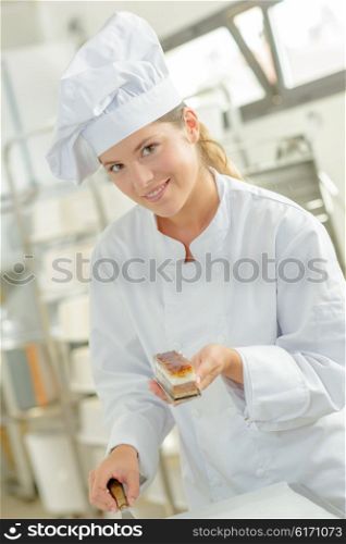 Chef holding individual tart