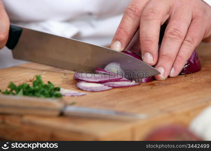 Chef shopping onions