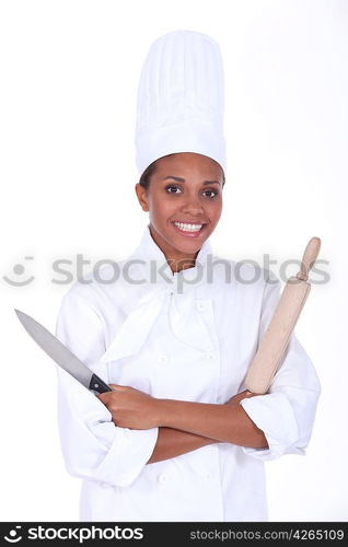 Chef with a rolling pin and knife