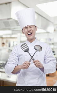 Chef With Cooking Utensils, Mouth Open