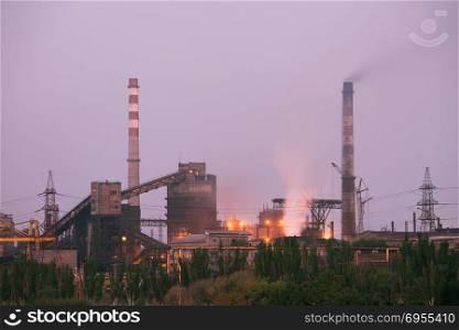 Chemical factory with smoke stack. Chemical factory with smoke stack. Air pollution ecology concept