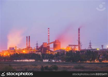 Chemical factory with smoke stack. Chemical factory with smoke stack. Air pollution ecology concept