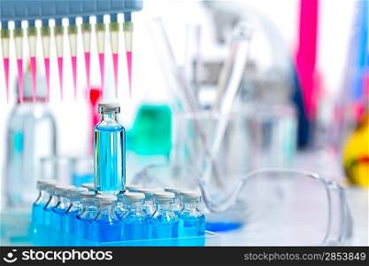 Chemical scientific laboratory multi channel pipette and test tubes