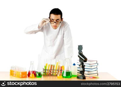 Chemist in the lab experimenting with solutions