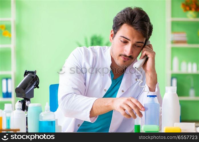 Chemist testing soap in the lab