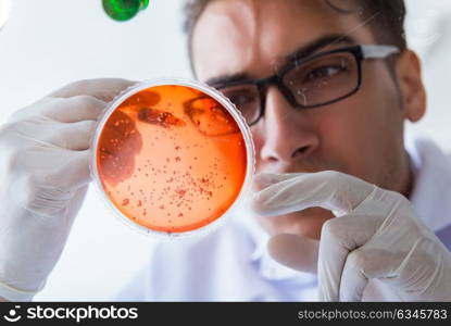 Chemist working in the laboratory with hazardous chemicals . The chemist working in the laboratory with hazardous chemicals