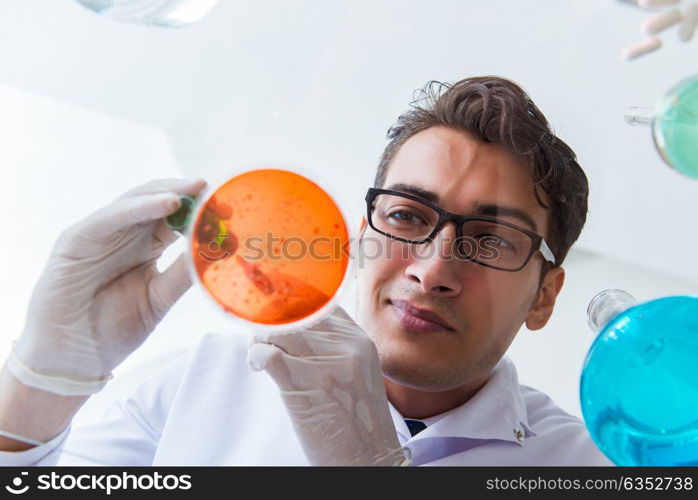 Chemist working in the laboratory with hazardous chemicals