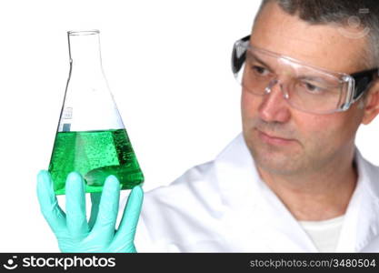 Chemistry Scientist conducting experiments on white background