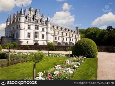 Chenonceau castle from the gardens in Loire Valley