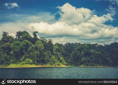 Cheo Lan lake. Khao Sok National Park. Thailand. (Vintage filter effect used)