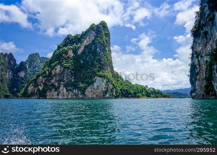 Cheow Lan Lake limestone cliffs, Khao Sok National Park, Thailand. Cheow Lan Lake cliffs, Khao Sok National Park, Thailand