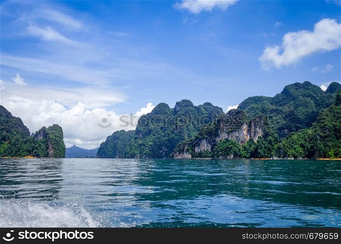 Cheow Lan Lake limestone cliffs, Khao Sok National Park, Thailand. Cheow Lan Lake cliffs, Khao Sok National Park, Thailand