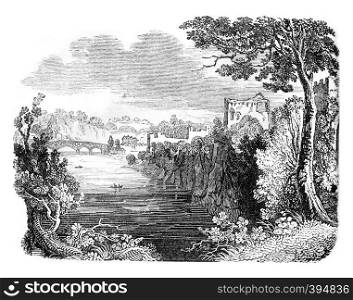 Chepstow Castle Ruins, vintage engraved illustration. Colorful History of England, 1837.