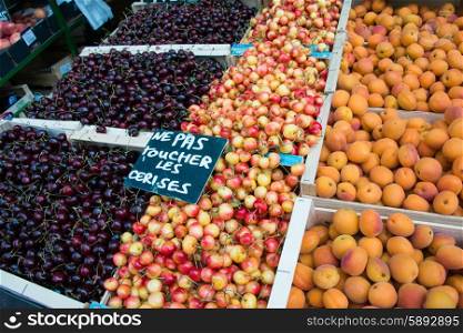 Cherries and appricots in market