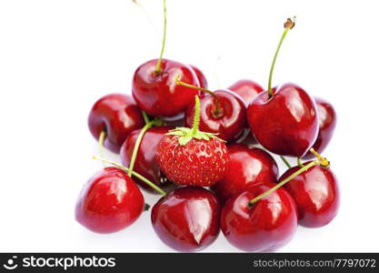 cherries and strawberries isolated on white