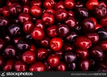 Cherries background. Sweet red cherries