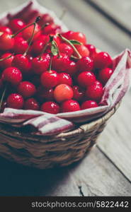 Cherries on wooden background