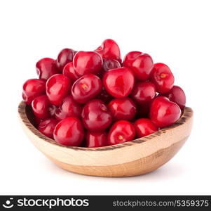 cherry berries in wooden bowl isolated on white background cutout