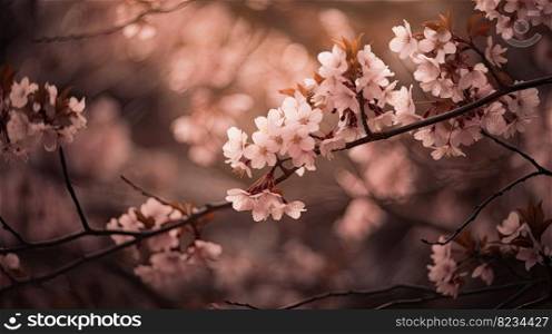 Cherry Blossom Floral Abstract  Springtime in Japan with Vibrant Sakura Flower Background by generative AI