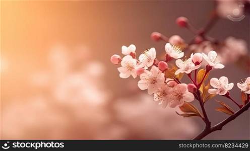 Cherry Blossom Floral Abstract  Springtime in Japan with Vibrant Sakura Flower Background by generative AI