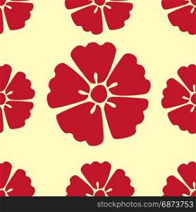 Cherry blossom flowers seamless pattern background. Elegant red cherry blossom seamless pattern background over yellow