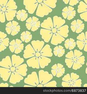 Cherry blossom sakura seamless pattern background. Elegant yellow sakura cherry blossom seamless pattern background over green