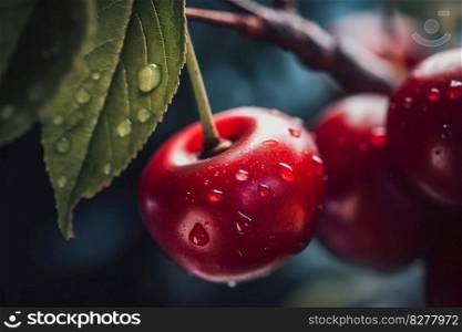 Cherry fruit closeup. Generative AI. High quality illustration. Cherry fruit closeup. Generative AI