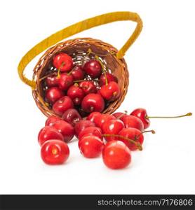 Cherry in basket isolated on white background