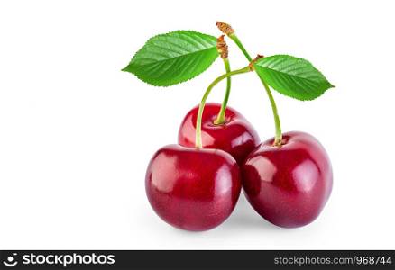 Cherry isolated on white background with leafs