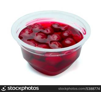 Cherry jam in plastic bowl isolated on white&#xA;