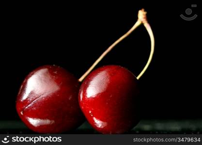 cherry on black background close up