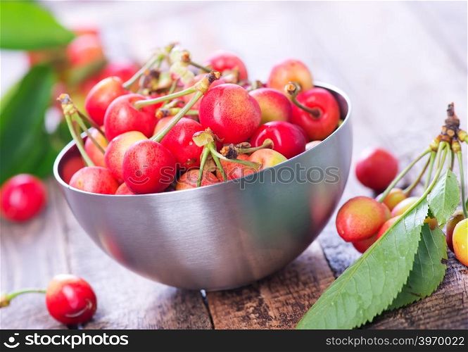 cherry on the wooden table, fresh cherry