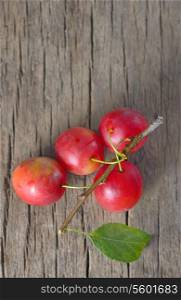 cherry-plum on wooden backgroun