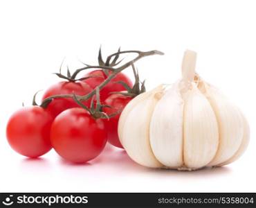 Cherry tomato and garlic isolated on white background cutout