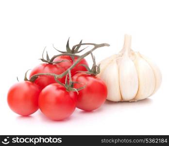 Cherry tomato and garlic isolated on white background cutout