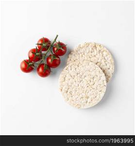 cherry tomato fruit snack rice cakes. High resolution photo. cherry tomato fruit snack rice cakes. High quality photo