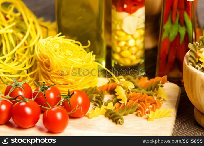 Cherry tomatoes. Cherry tomatoes and vegetables on kitchen table