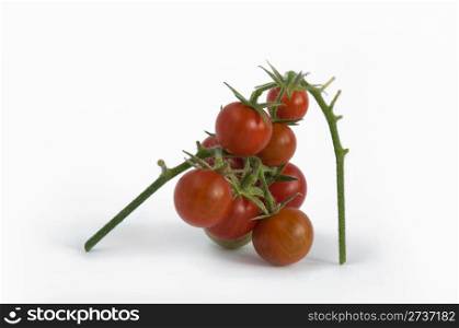Cherry tomatoes with stem isolated on white