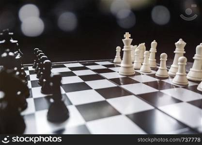chess board game, strategy and competition in business concept.