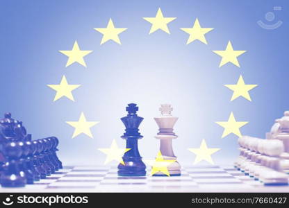 Chess board game with european  flag