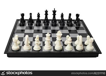 Chess board with figures isolated on white background