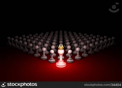 Chess composition. Standing Out from the Crowd. Available in high-resolution and several sizes to fit the needs of your project. 3D rendering illustration. Black background layout with free text space.