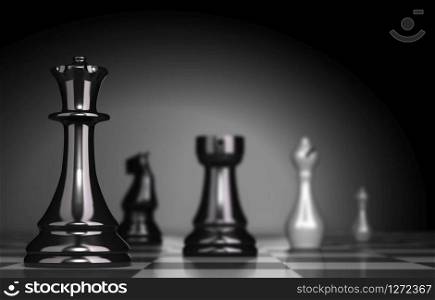 Chess Game over black background, illustration of business strategy or positioning. Chess Game