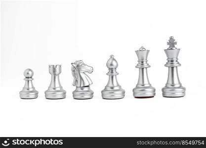 Chess game silver isolated on white background.
