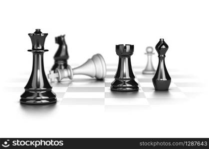 Chess game with the white king in checkmate over white background, conceptual image suitable for business strategy. . Checkmate, Business Strategy Concept