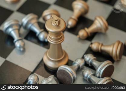 Chess is placed on a table for the evening entertainment adds stress and loneliness, brain development. soft focus