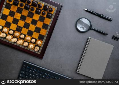 Chess online and strategy business concept from top view