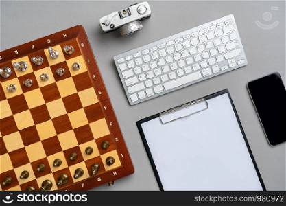 Chess online and strategy business concept from top view