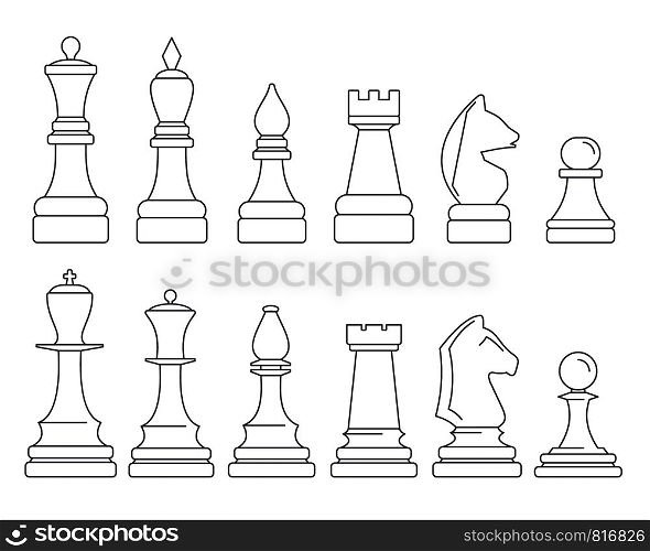 Chess piece icon set. Outline set of chess piece vector icons for web design isolated on white background. Chess piece icon set, outline style